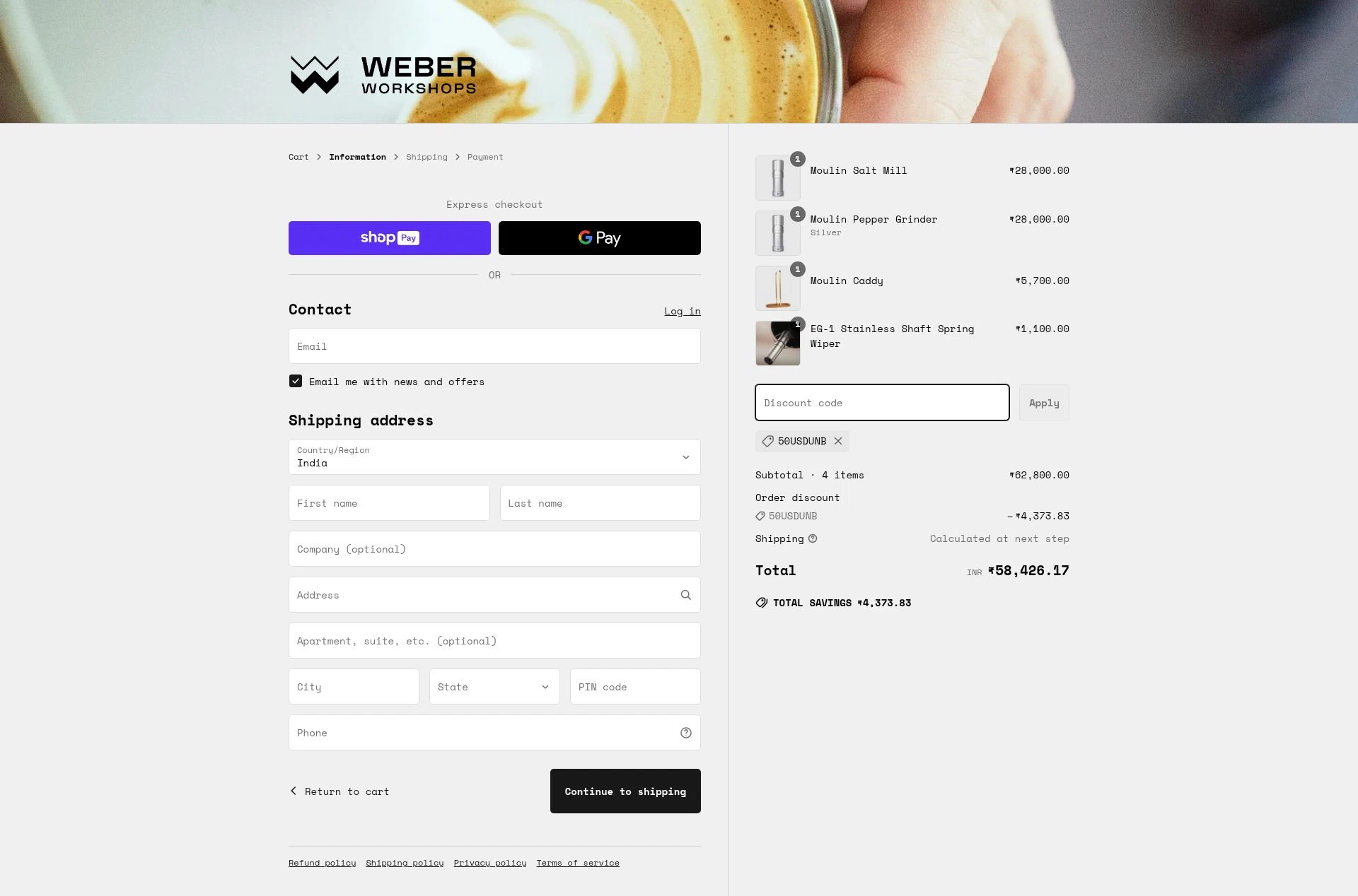 Weber Workshops checkout page showing Weber Workshops discount code box | Screenshot taken by SimplyCodes community member on Apr 8, 2025