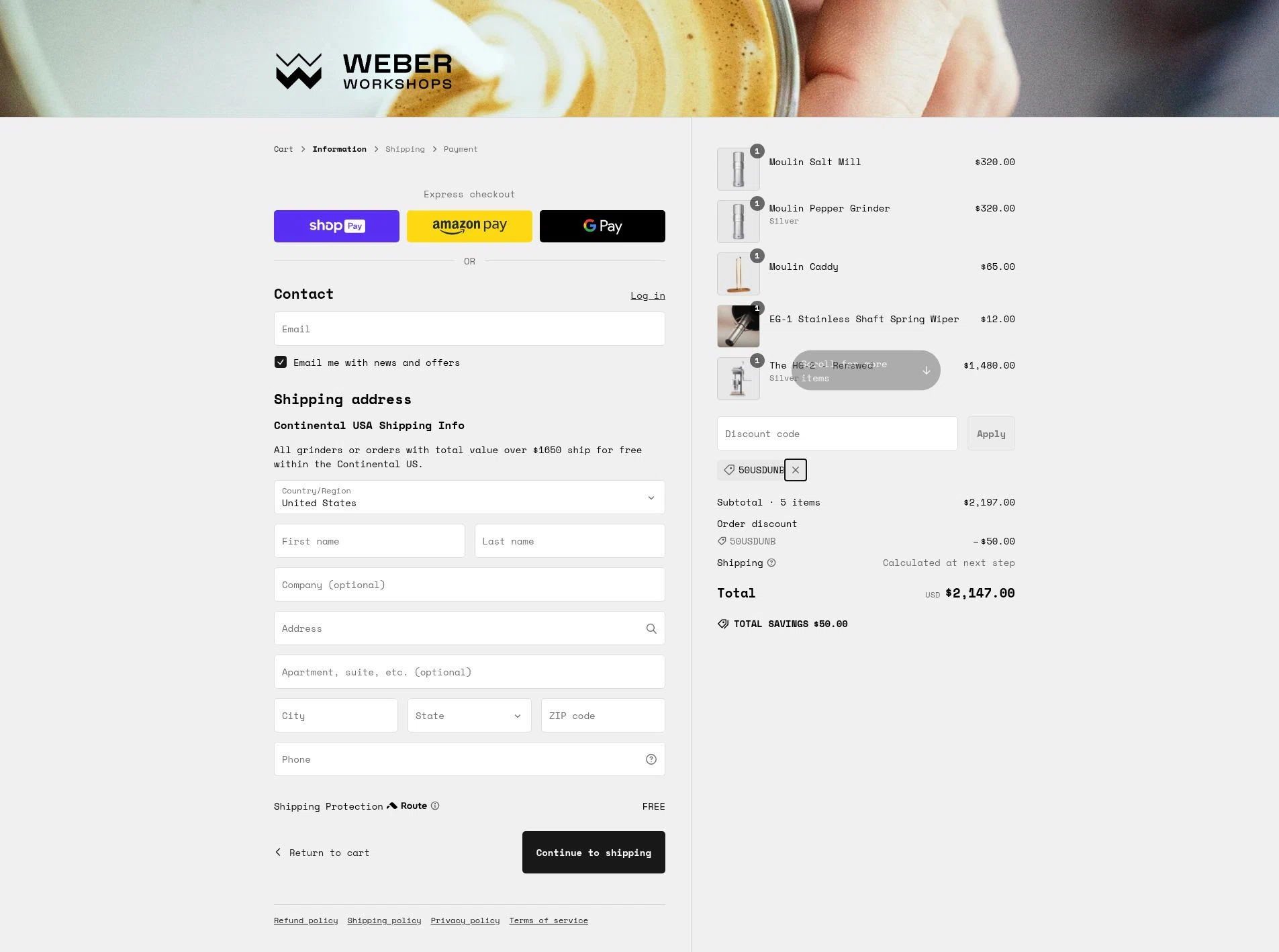 Weber Workshops checkout page showing Weber Workshops discount code box | Screenshot taken by SimplyCodes community member on Feb 26, 2025