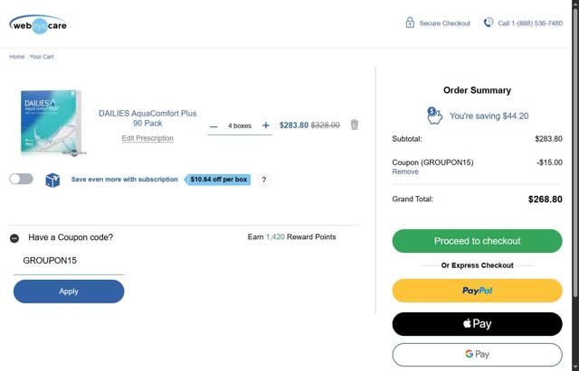 Web Eye Care checkout page showing Web Eye Care promo code box | Screenshot taken by SimplyCodes community member on Sep 1, 2025