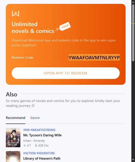 Webnovel checkout page showing Webnovel promo code box | Screenshot taken by SimplyCodes community member on Feb 7, 2026