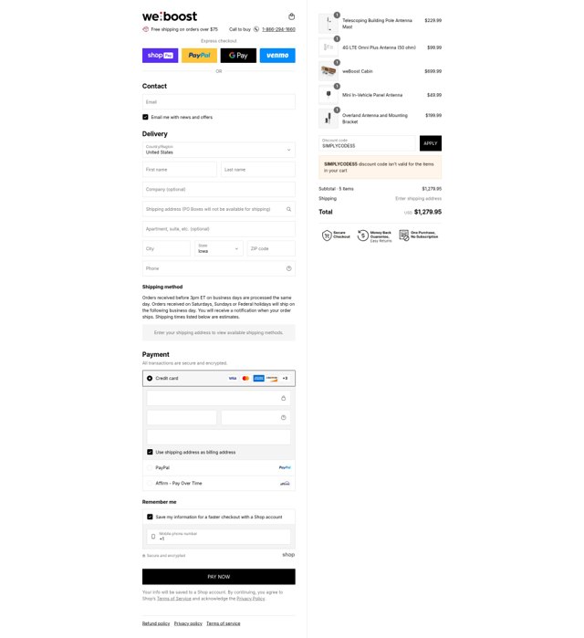 Weboost checkout page showing Weboost discount code box | Screenshot taken by SimplyCodes community member on Aug 24, 2025