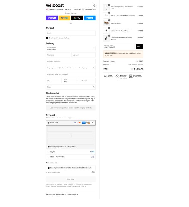 Weboost checkout page showing Weboost discount code box | Screenshot taken by SimplyCodes community member on Aug 15, 2025