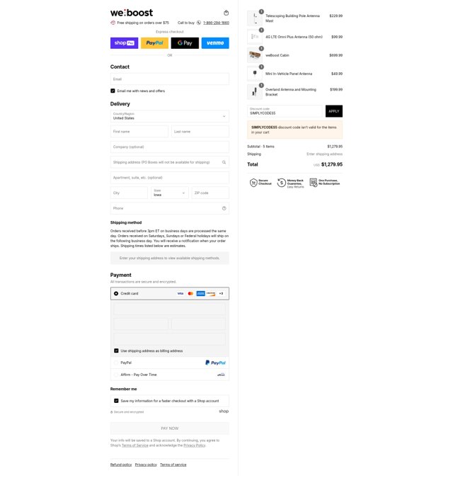 Weboost checkout page showing Weboost discount code box | Screenshot taken by SimplyCodes community member on Aug 3, 2025