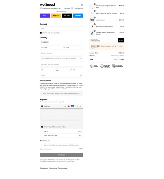 Weboost checkout page showing Weboost discount code box | Screenshot taken by SimplyCodes community member on Aug 28, 2025
