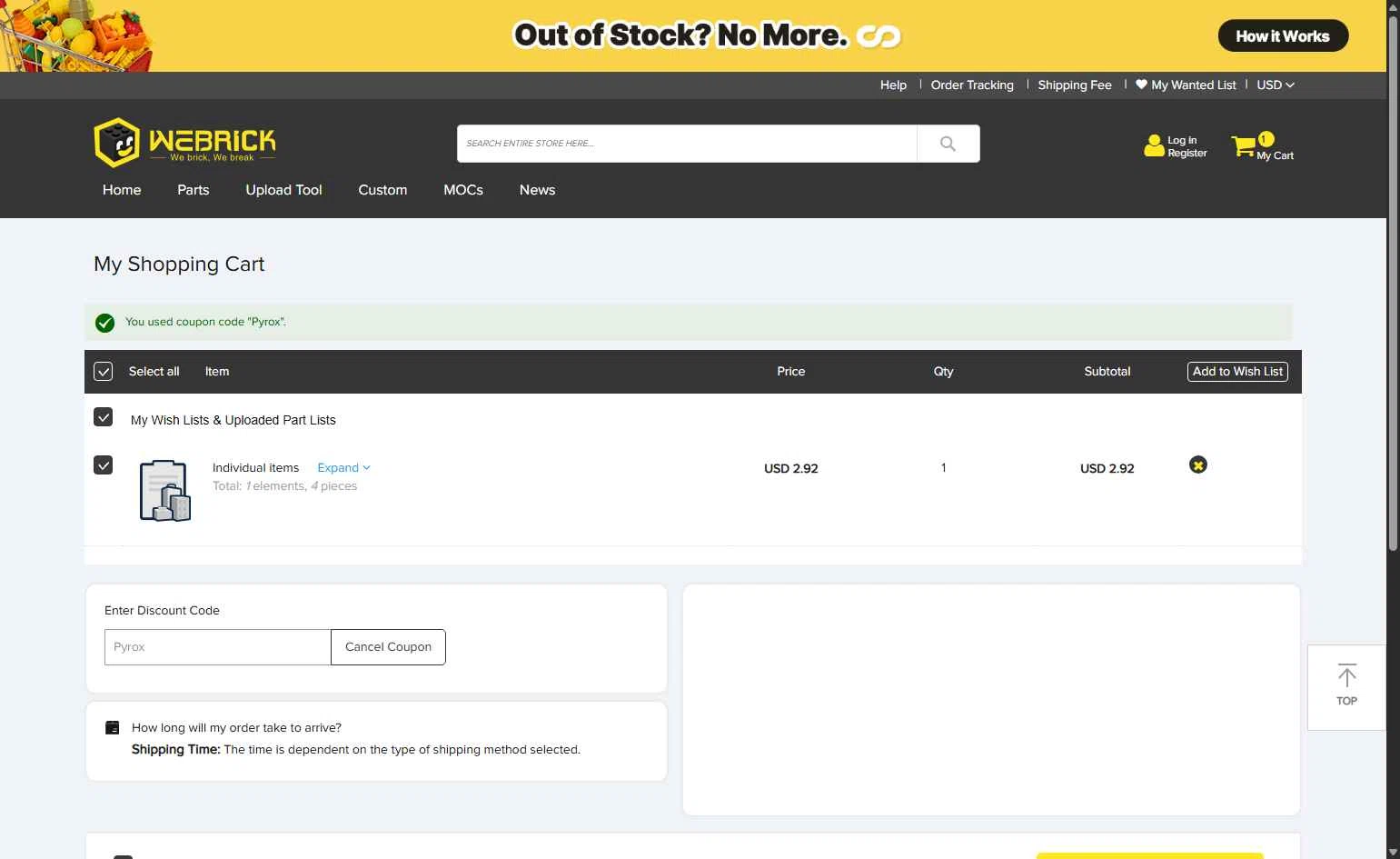 Webrick checkout page showing Webrick discount code box | Screenshot taken by SimplyCodes community member on Dec 10, 2025
