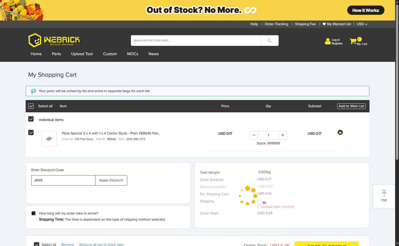 Webrick checkout page showing Webrick discount code box | Screenshot taken by SimplyCodes community member on Jan 23, 2026
