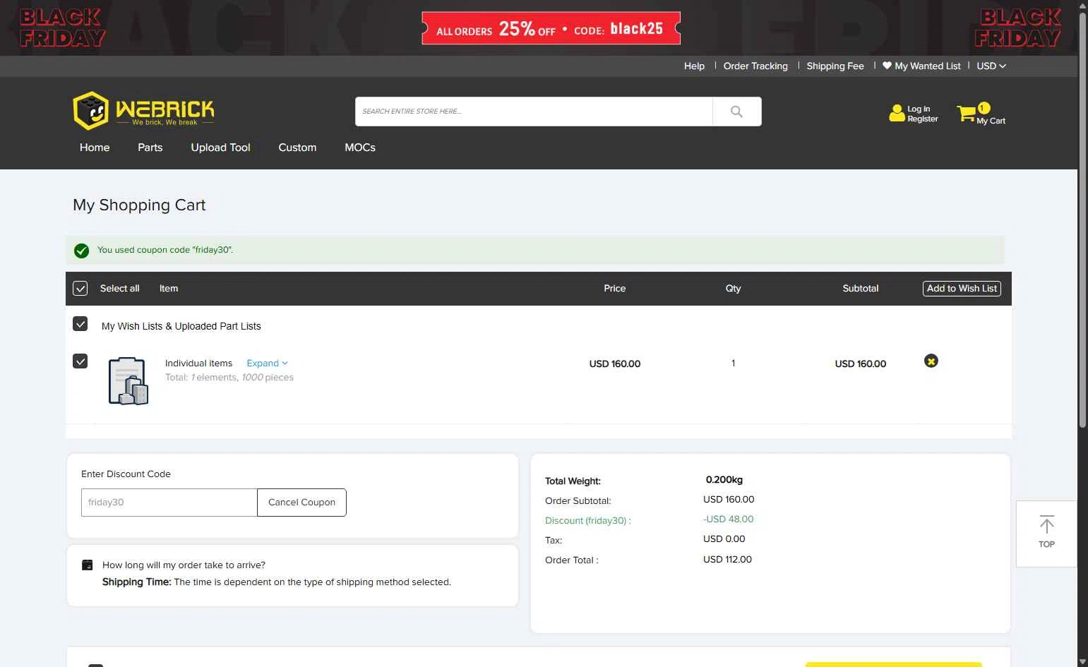 Webrick checkout page showing Webrick discount code box | Screenshot taken by SimplyCodes community member on Nov 28, 2025