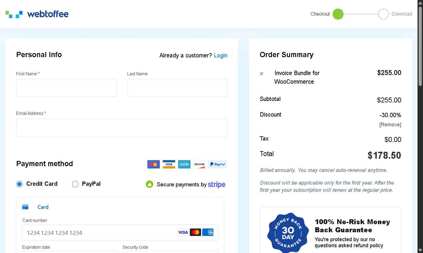 WebToffee checkout page showing WebToffee discount code box | Screenshot taken by SimplyCodes community member on Aug 12, 2025