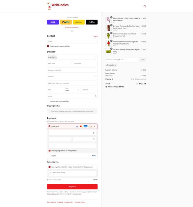 WebUndies checkout page showing WebUndies promo code box | Screenshot taken by SimplyCodes community member on Sep 4, 2025