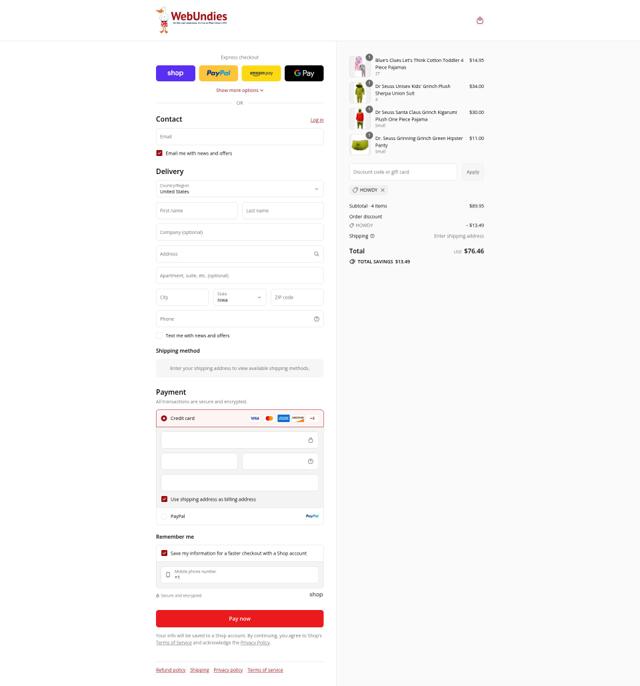 WebUndies checkout page showing WebUndies promo code box | Screenshot taken by SimplyCodes community member on Sep 8, 2025
