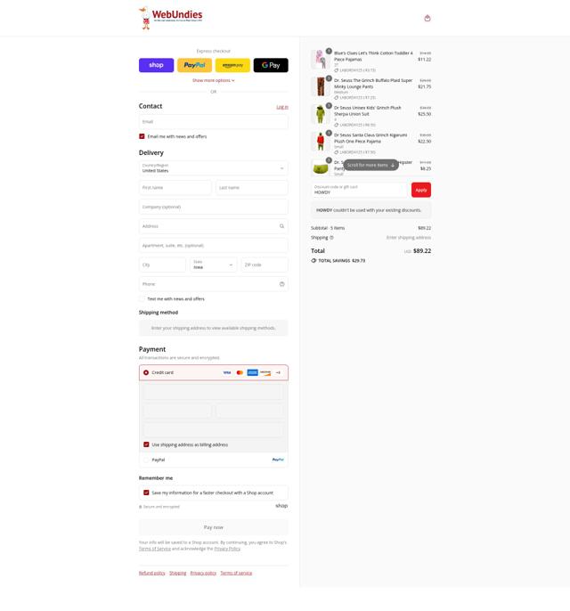 WebUndies checkout page showing WebUndies promo code box | Screenshot taken by SimplyCodes community member on Aug 31, 2025