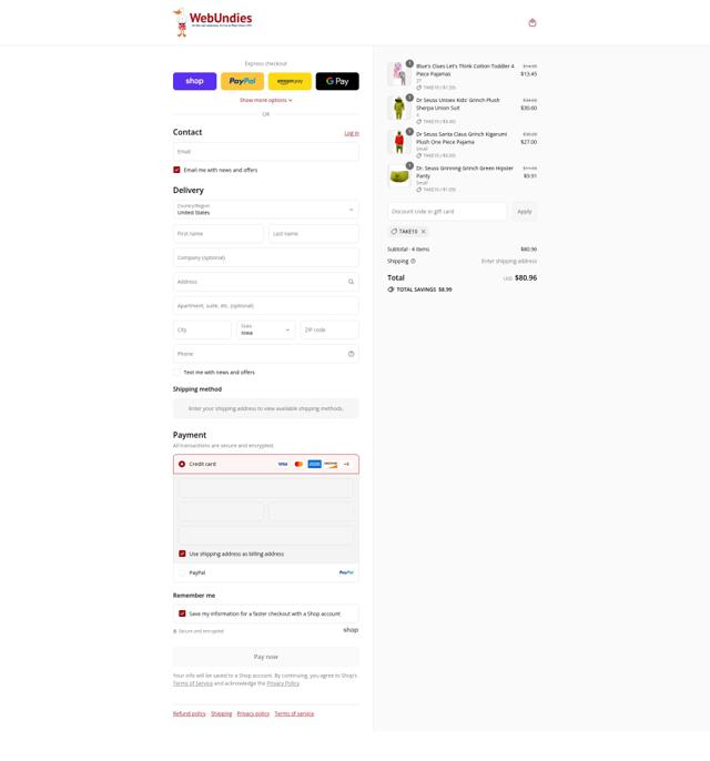 WebUndies checkout page showing WebUndies promo code box | Screenshot taken by SimplyCodes community member on Sep 8, 2025