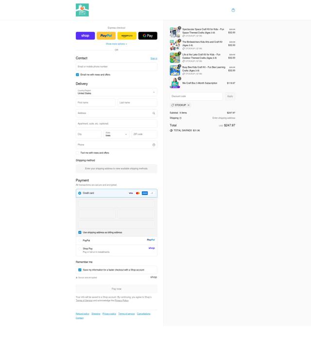 We Craft Box checkout page showing We Craft Box promo code box | Screenshot taken by SimplyCodes community member on Sep 15, 2025