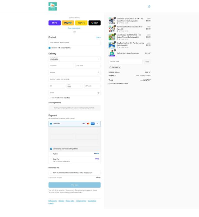 We Craft Box checkout page showing We Craft Box promo code box | Screenshot taken by SimplyCodes community member on Sep 15, 2025