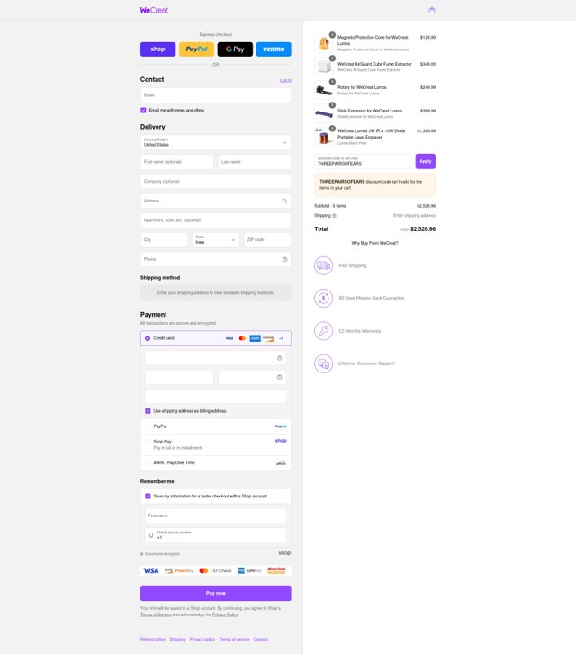 WeCreat checkout page showing WeCreat discount code box | Screenshot taken by SimplyCodes community member on Sep 3, 2025