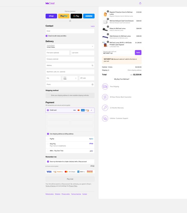 WeCreat checkout page showing WeCreat discount code box | Screenshot taken by SimplyCodes community member on Sep 3, 2025