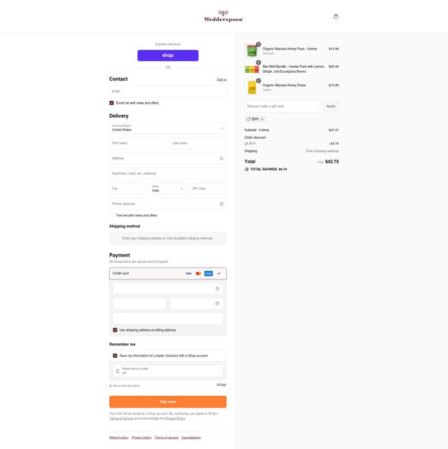 Wedderspoon checkout page showing Wedderspoon discount code box | Screenshot taken by SimplyCodes community member on Sep 13, 2025