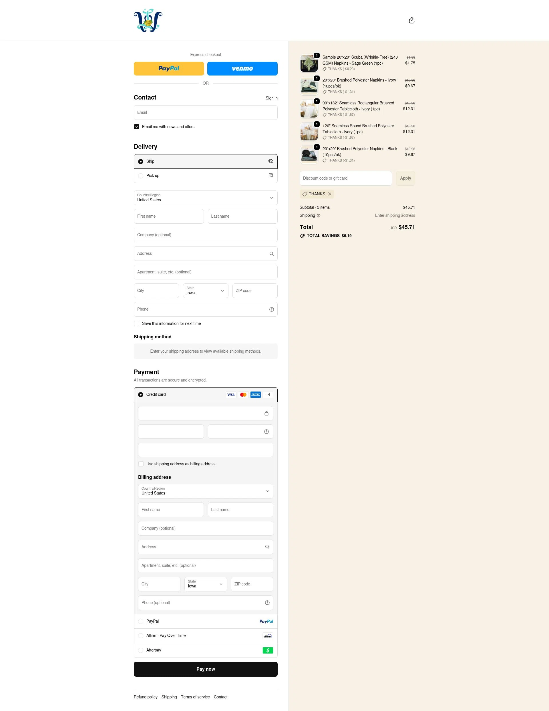 Wedding Linens Direct checkout page showing Wedding Linens Direct promo code box | Screenshot taken by SimplyCodes community member on Nov 13, 2025