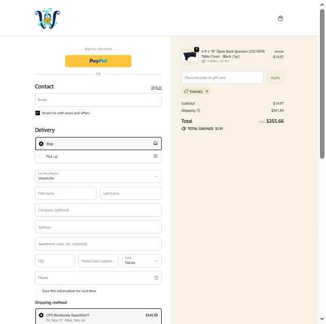 Wedding Linens Direct checkout page showing Wedding Linens Direct promo code box | Screenshot taken by SimplyCodes community member on Nov 8, 2025