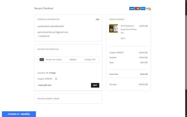 Weebly checkout page showing Weebly promo code box | Screenshot taken by SimplyCodes community member on Jul 15, 2025