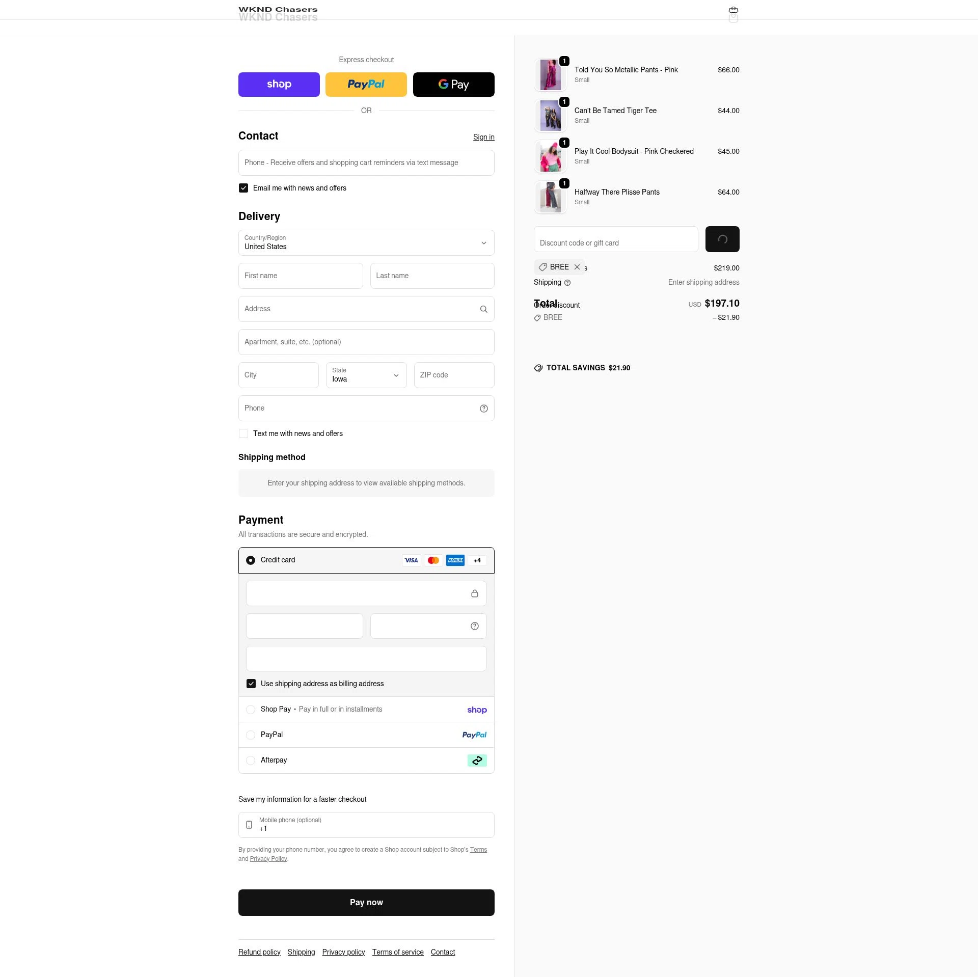 WKND Chasers checkout page showing WKND Chasers coupon code box | Screenshot taken by SimplyCodes community member on Feb 20, 2026
