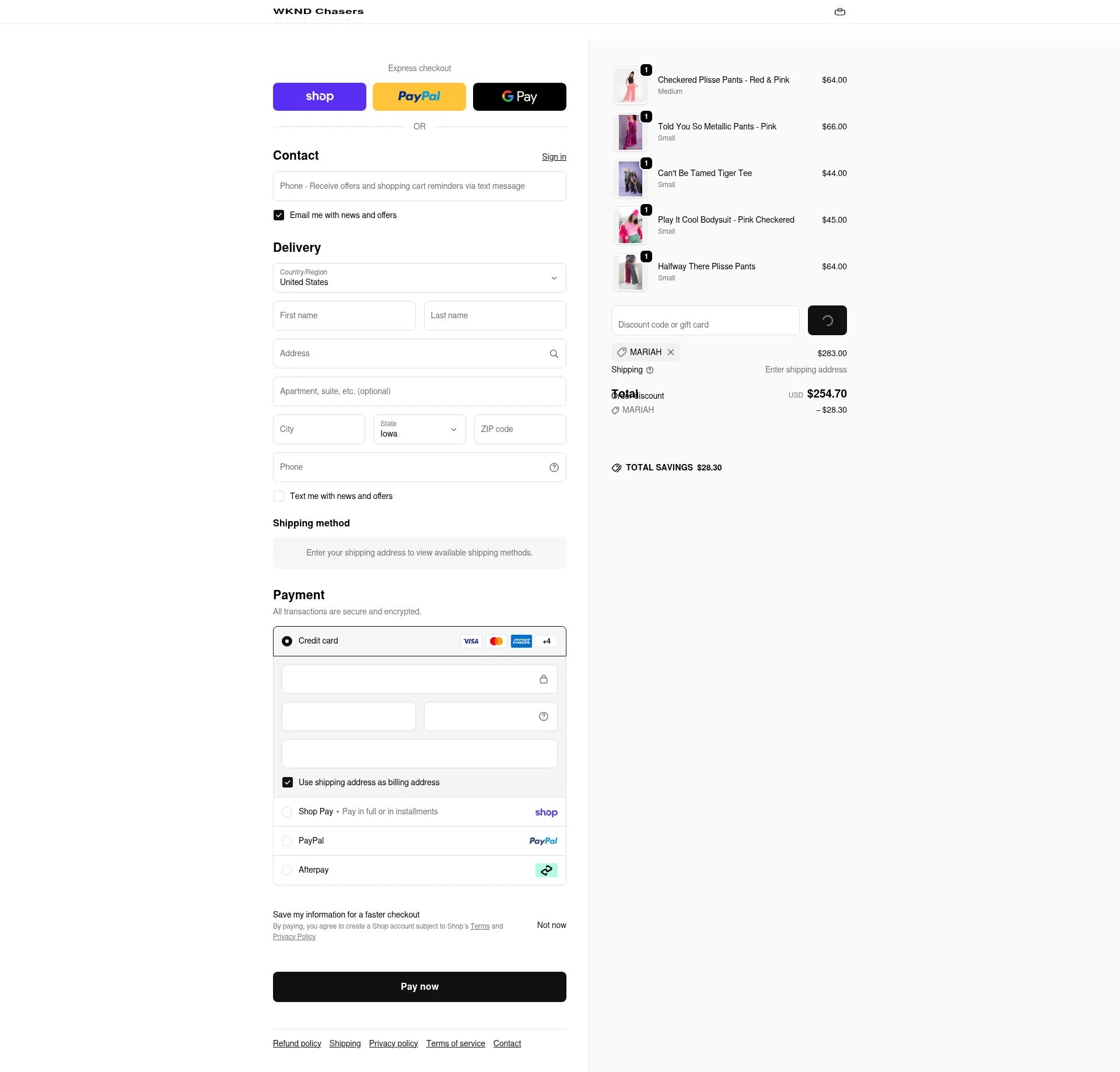 WKND Chasers checkout page showing WKND Chasers coupon code box | Screenshot taken by SimplyCodes community member on Feb 15, 2026