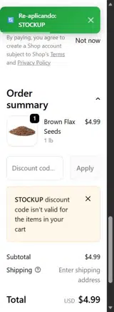 STOCKUP coupon verification screenshot