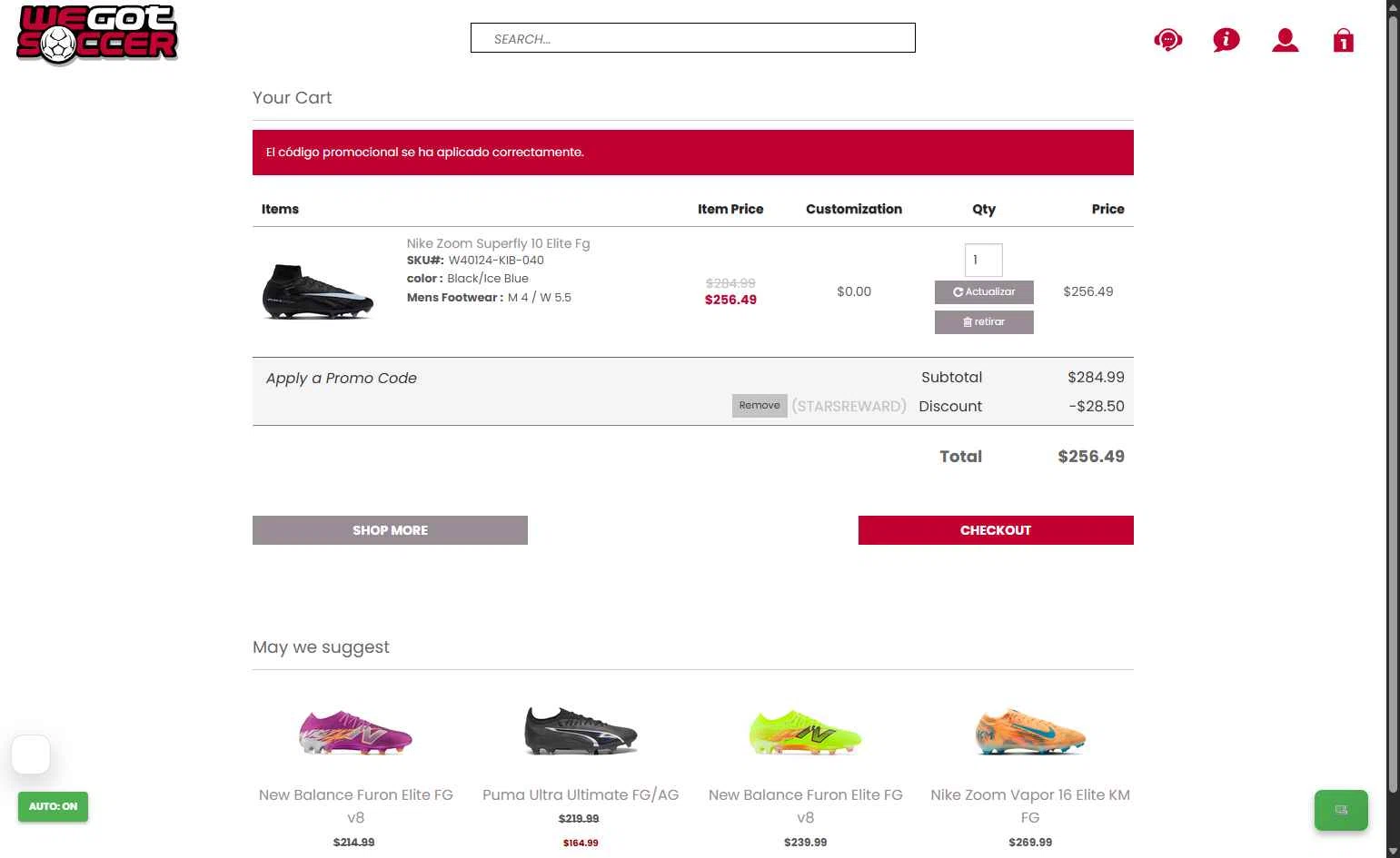WeGotSoccer checkout page showing WeGotSoccer promo code box | Screenshot taken by SimplyCodes community member on Feb 16, 2026