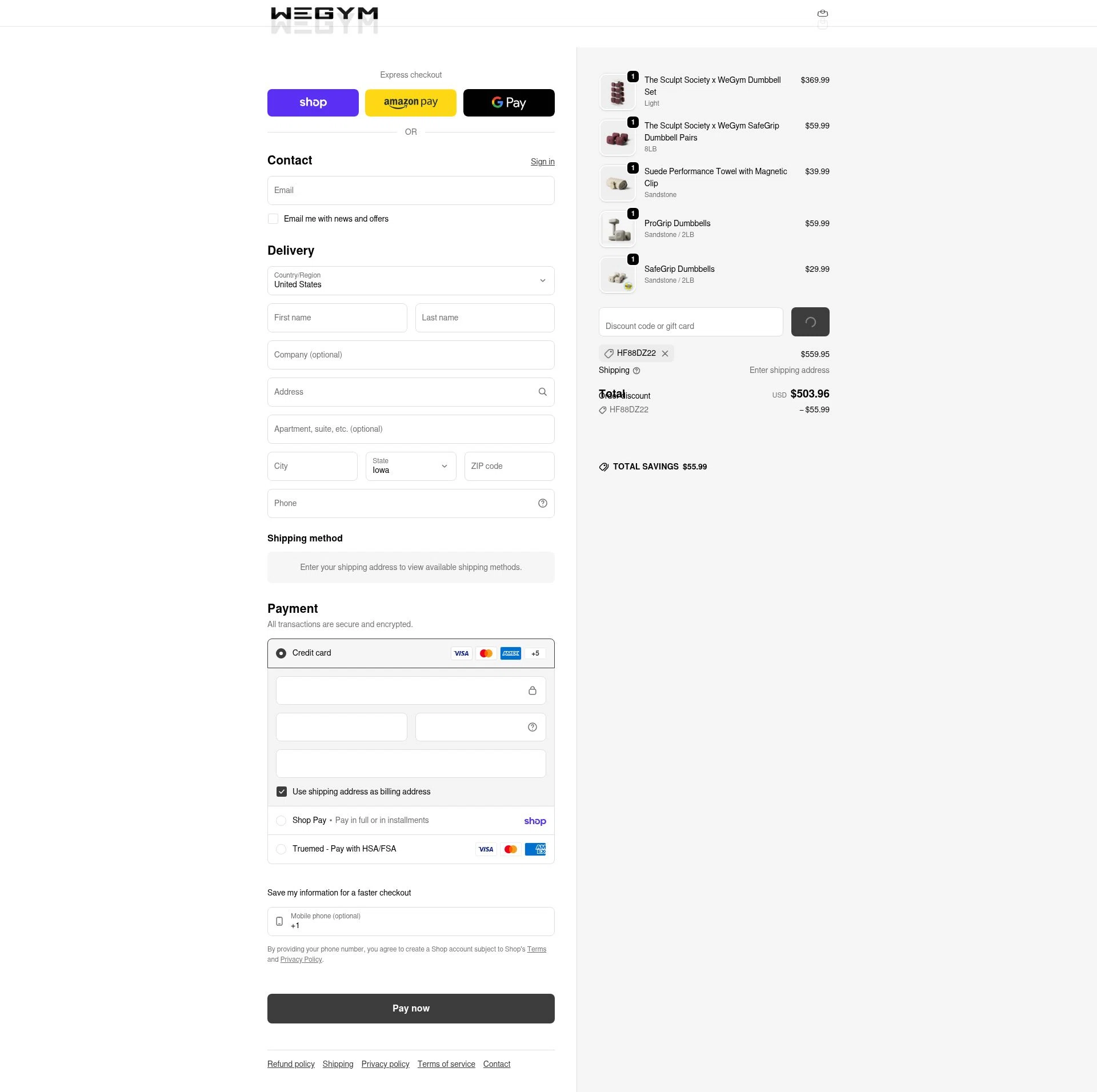 WeGym checkout page showing WeGym discount code box | Screenshot taken by SimplyCodes community member on Feb 12, 2026