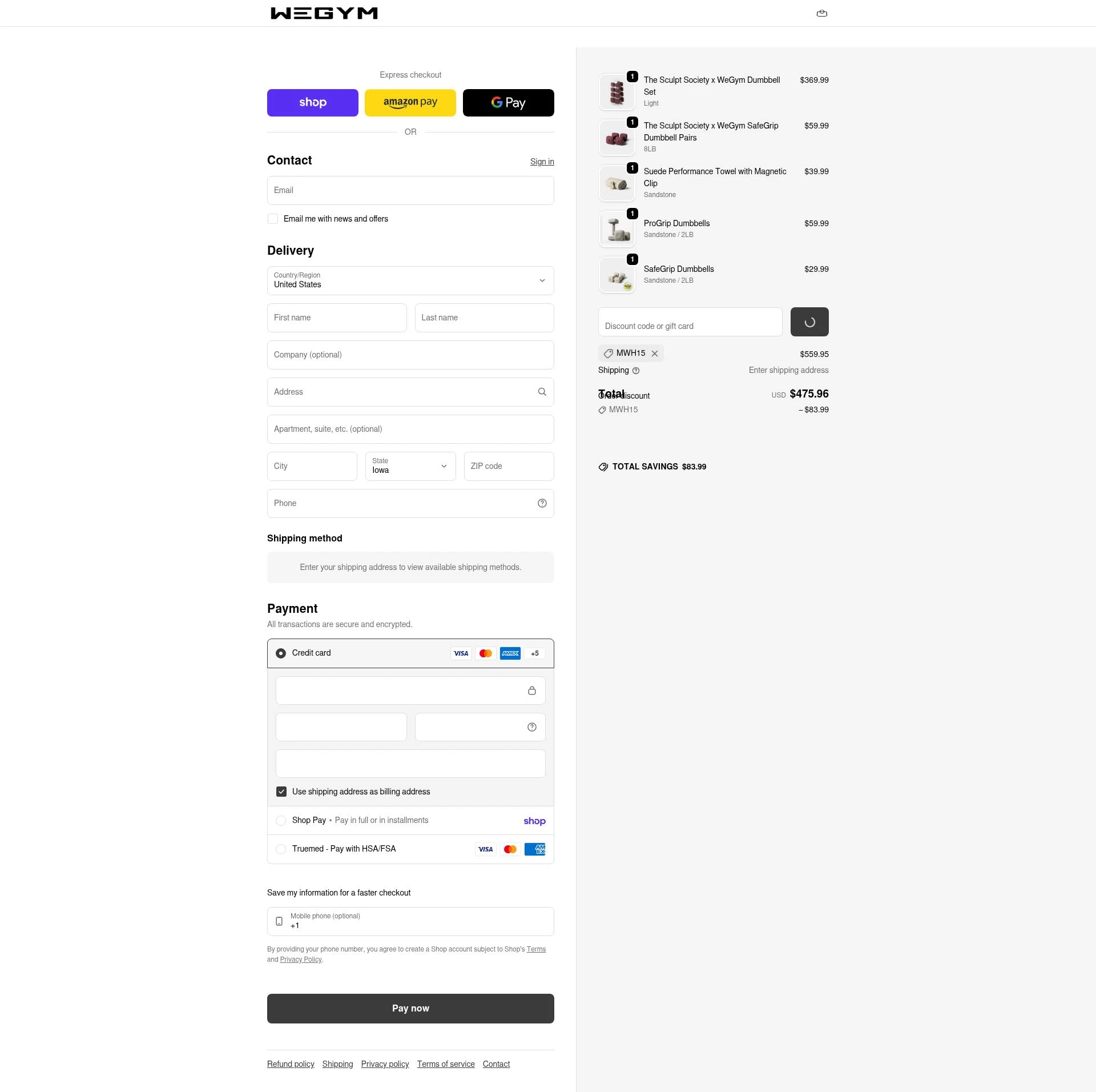 WeGym checkout page showing WeGym discount code box | Screenshot taken by SimplyCodes community member on Feb 8, 2026