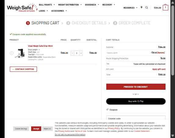 Weigh Safe checkout page showing Weigh Safe coupon code box | Screenshot taken by SimplyCodes community member on Jan 7, 2026
