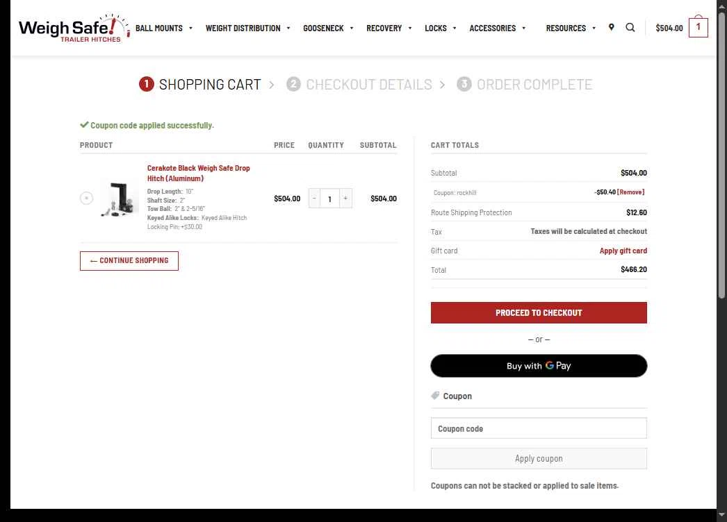 Weigh Safe checkout page showing Weigh Safe coupon code box | Screenshot taken by SimplyCodes community member on Nov 8, 2025