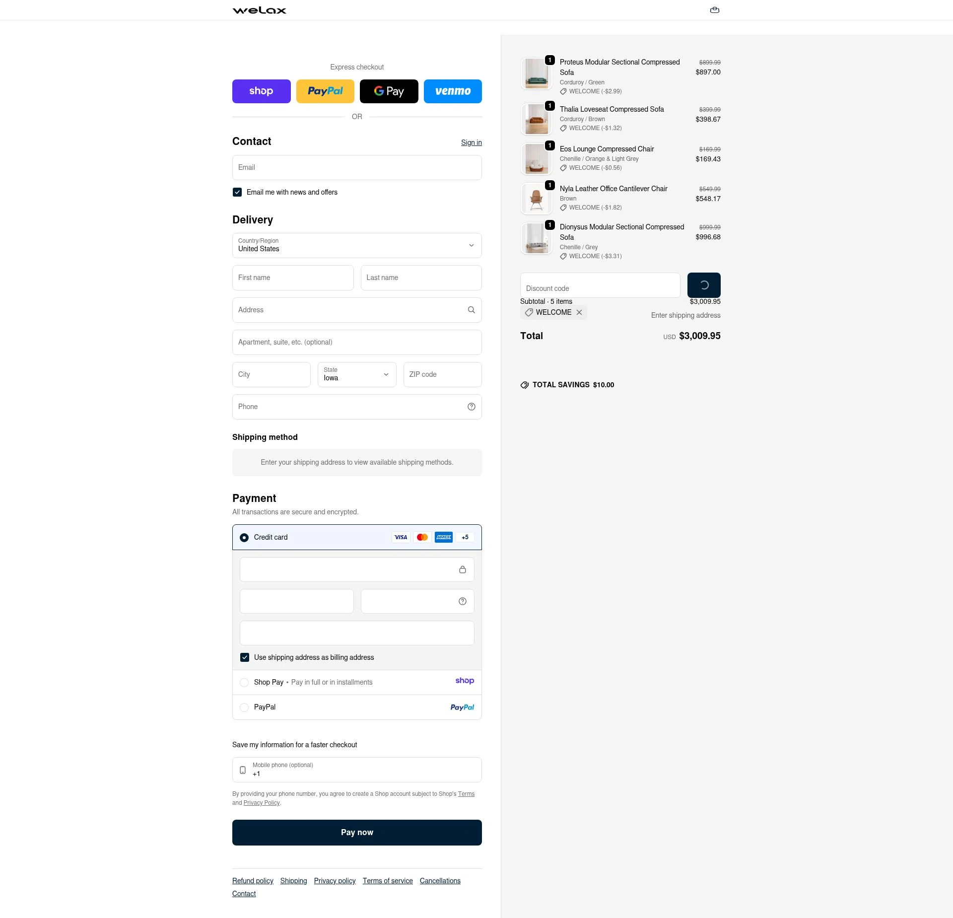 WELAX checkout page showing WELAX discount code box | Screenshot taken by SimplyCodes community member on Jan 8, 2026