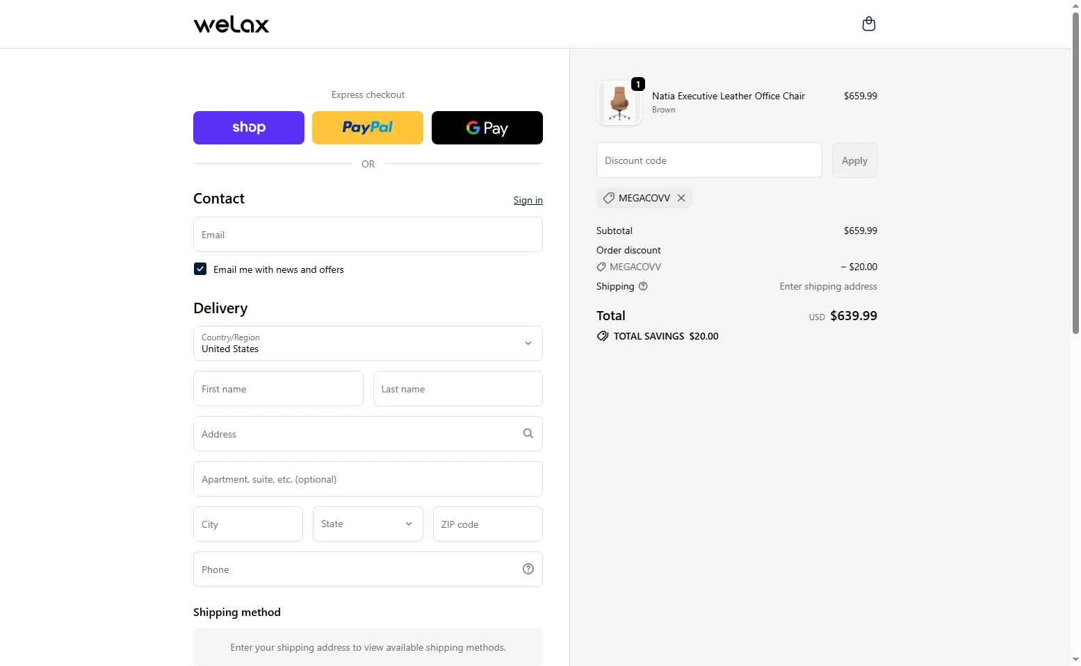 WELAX checkout page showing WELAX discount code box | Screenshot taken by SimplyCodes community member on Jan 10, 2026