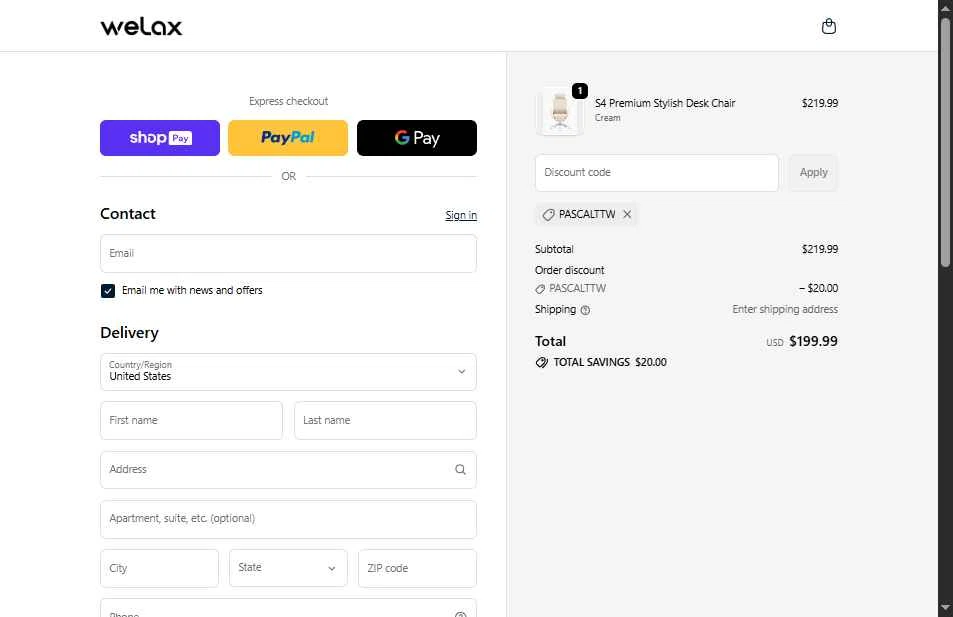 WELAX checkout page showing WELAX discount code box | Screenshot taken by SimplyCodes community member on Jan 10, 2026