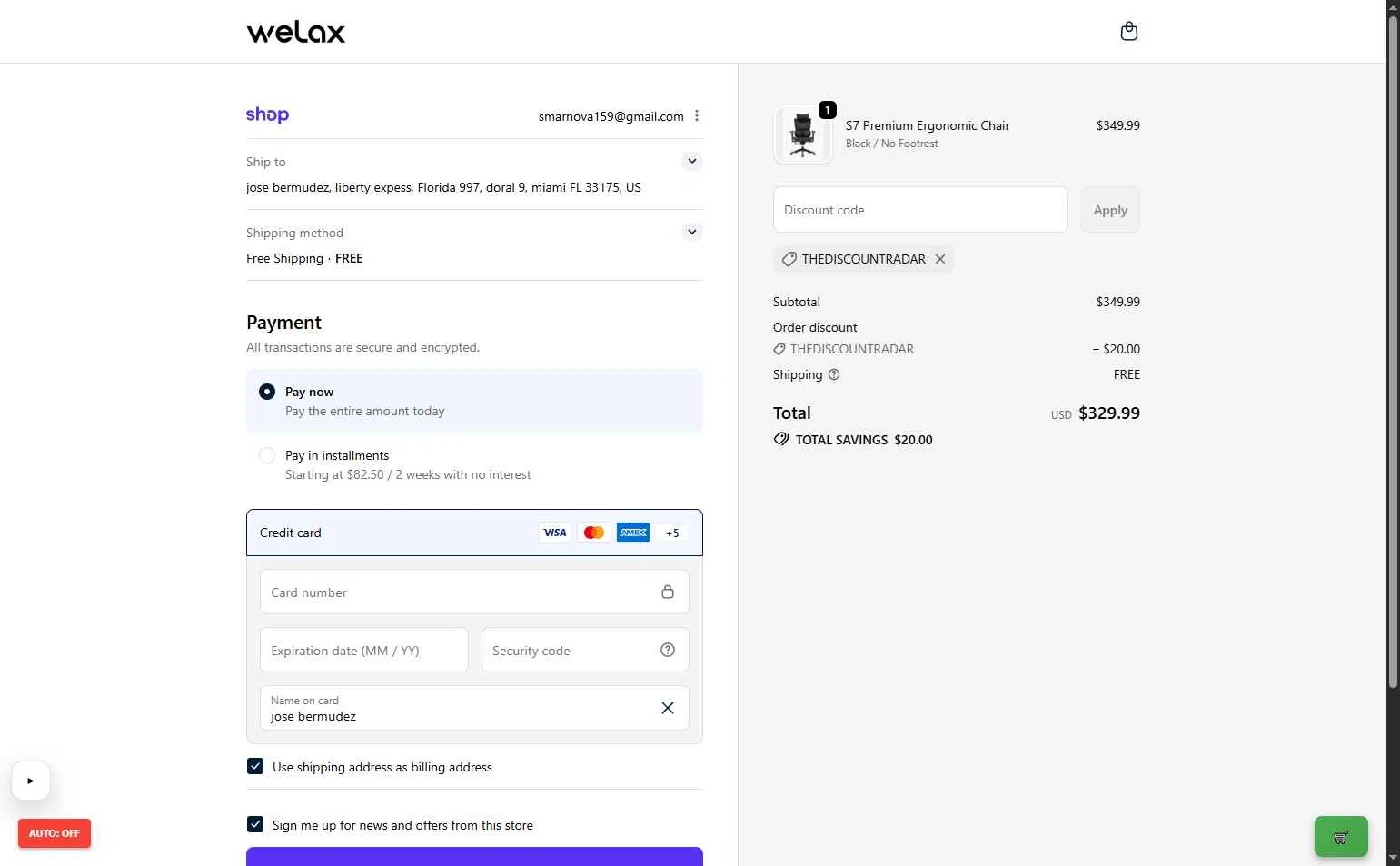 WELAX checkout page showing WELAX discount code box | Screenshot taken by SimplyCodes community member on Jan 10, 2026
