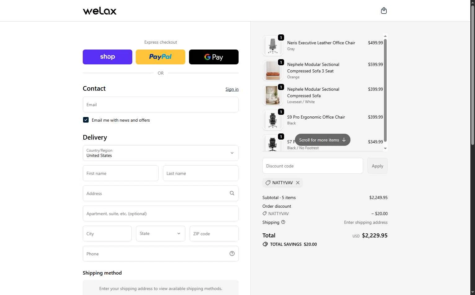 WELAX checkout page showing WELAX discount code box | Screenshot taken by SimplyCodes community member on Jan 10, 2026