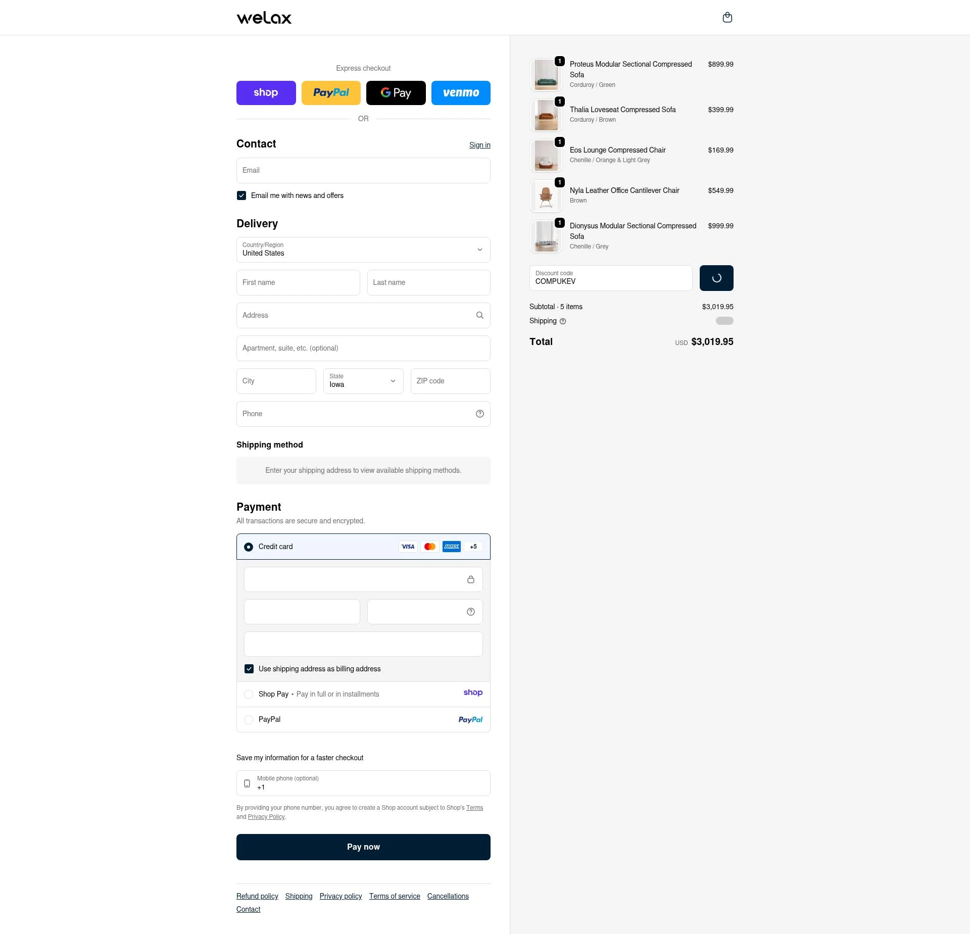 WELAX checkout page showing WELAX discount code box | Screenshot taken by SimplyCodes community member on Jan 8, 2026