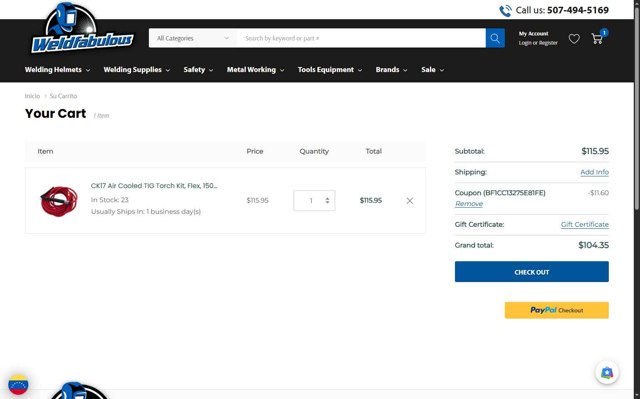 Weldfabulous checkout page showing Weldfabulous promo code box | Screenshot taken by SimplyCodes community member on May 5, 2025