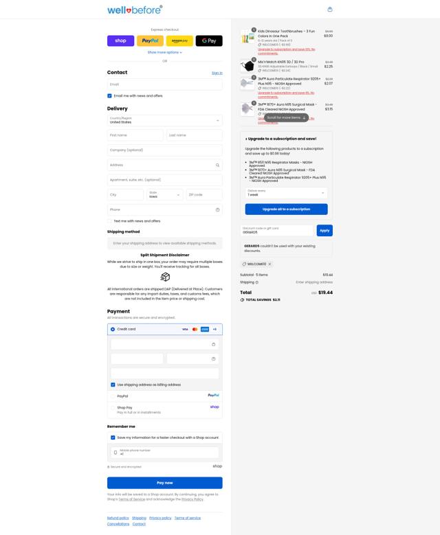Wellbefore (formerly Honest PPE Supply) checkout page showing Wellbefore (formerly Honest PPE Supply) promo code box | Screenshot taken by SimplyCodes community member on Sep 10, 2025