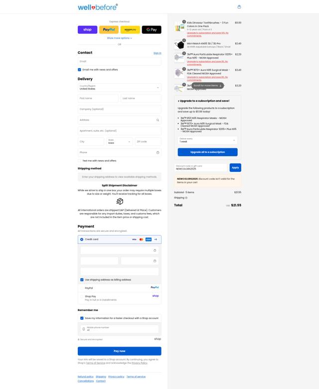 Wellbefore (formerly Honest PPE Supply) checkout page showing Wellbefore (formerly Honest PPE Supply) promo code box | Screenshot taken by SimplyCodes community member on Sep 10, 2025