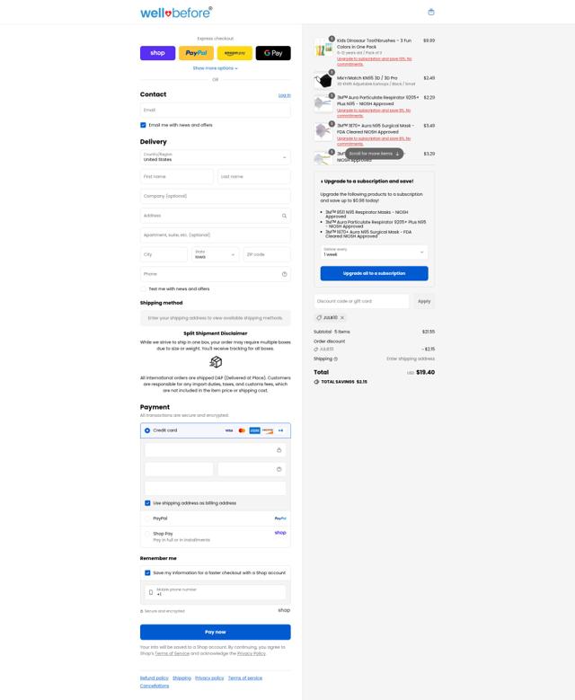 Wellbefore (formerly Honest PPE Supply) checkout page showing Wellbefore (formerly Honest PPE Supply) promo code box | Screenshot taken by SimplyCodes community member on Sep 6, 2025