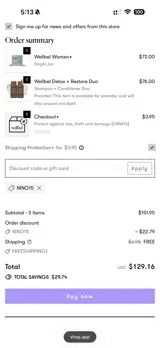 NINO15 coupon verification screenshot