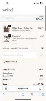 SABRINADE coupon verification screenshot