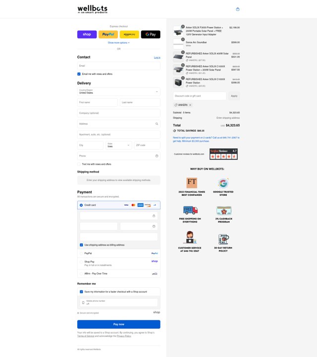 Wellbots checkout page showing Wellbots discount code box | Screenshot taken by SimplyCodes community member on Sep 6, 2025