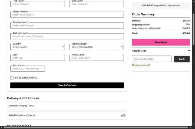 Well.ca checkout page showing Well.ca promo code box | Screenshot taken by SimplyCodes community member on Aug 22, 2025