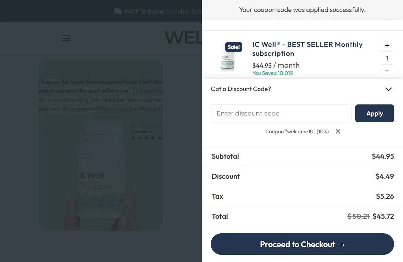 Wellex Wellness checkout page showing Wellex Wellness promo code box | Screenshot taken by SimplyCodes community member on Jan 12, 2026