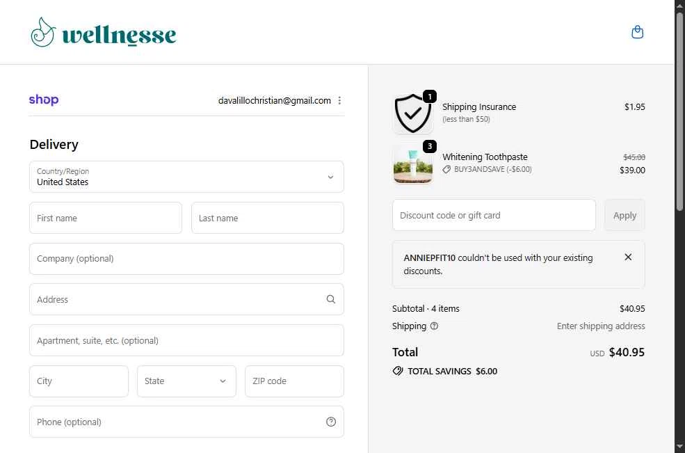 Wellnesse checkout page showing Wellnesse coupon code box | Screenshot taken by SimplyCodes community member on Feb 2, 2026