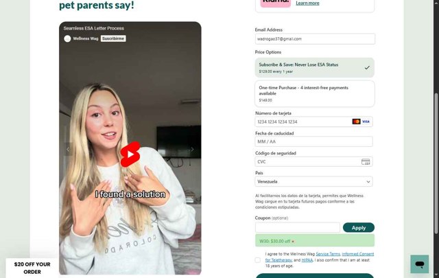 Wellness Wag checkout page showing Wellness Wag coupon code box | Screenshot taken by SimplyCodes community member on Aug 3, 2025