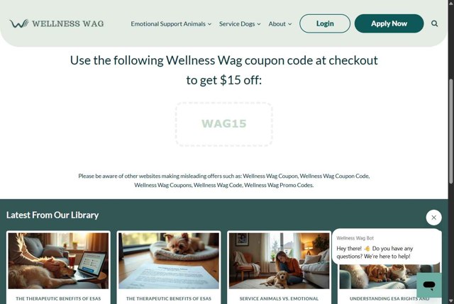 Wellness Wag checkout page showing Wellness Wag coupon code box | Screenshot taken by SimplyCodes community member on Aug 11, 2025
